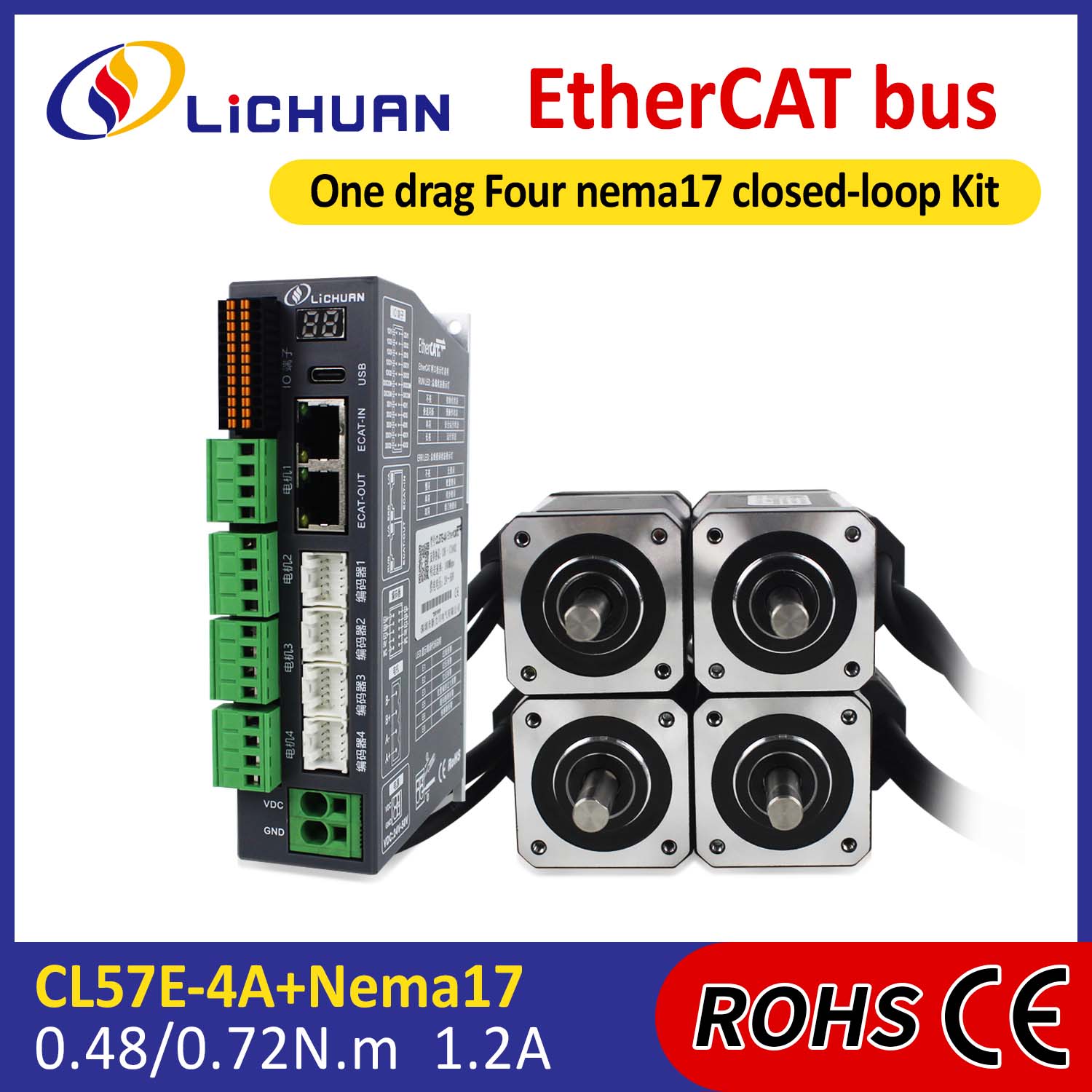 EtherCAT 2Phase Nema17 4-Axis DC बंद लूप स्टेपर मोटर ड्रायव्हर्स किट