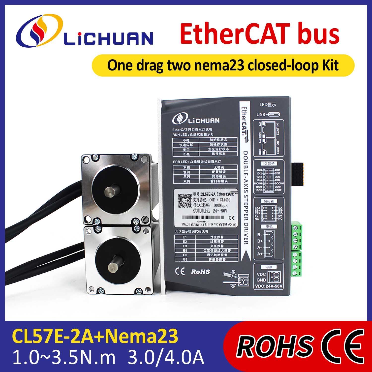 EtherCAT 2Phase Nema23 2-Axis DC बंद लूप स्टेपर मोटर ड्रायव्हर्स किट