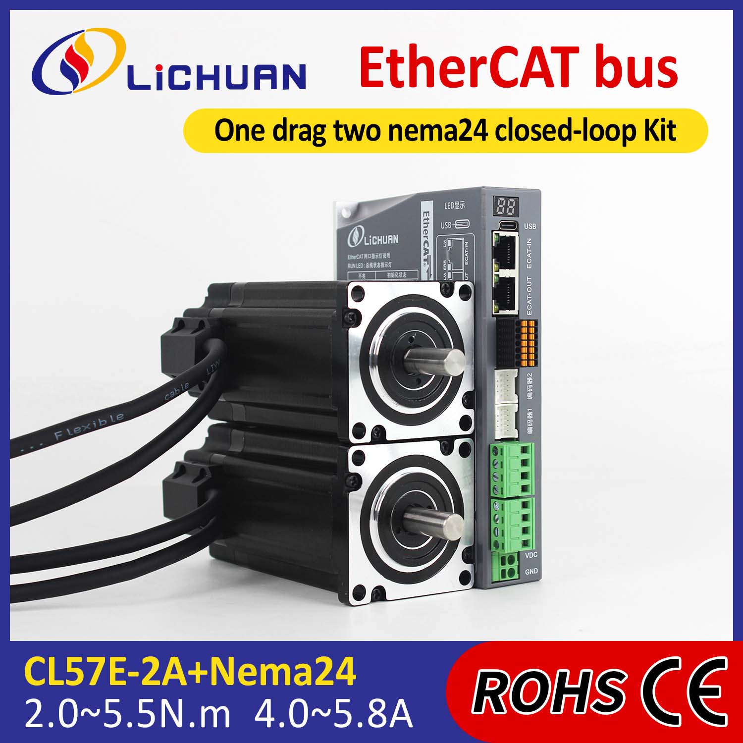 EtherCAT 2Phase Nema24 2-Axis DC बंद लूप स्टेपर मोटर ड्रायव्हर्स किट